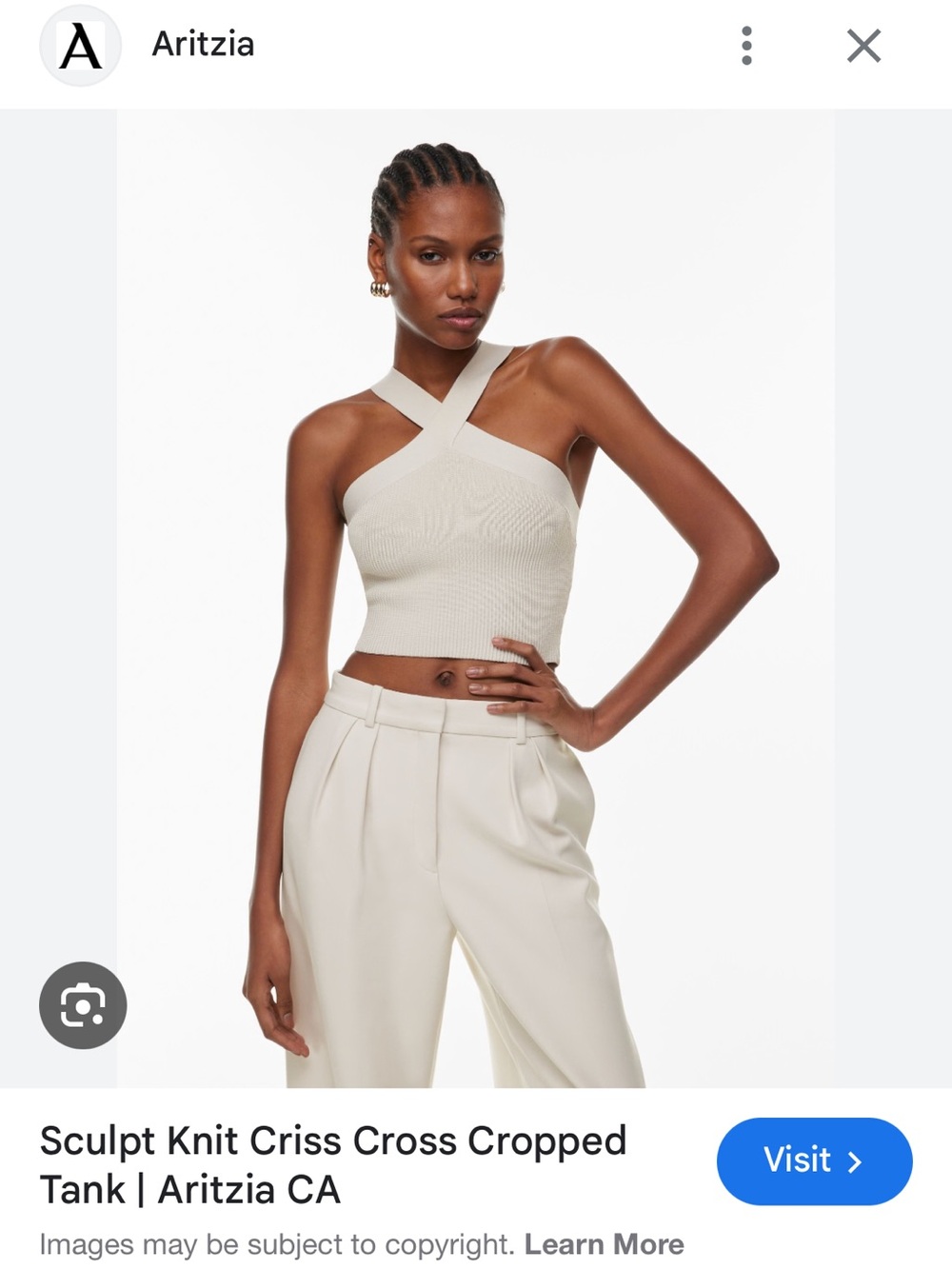 Aritzia Scult Criss Cross White Ribbed Crop Top
